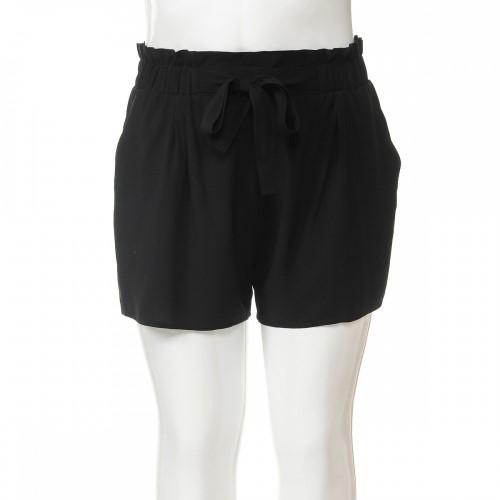 70402 Tie Front High Paperbag Waist Shorts Black