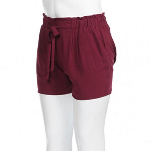 Plus Size Paperbag Shorts Burgundy