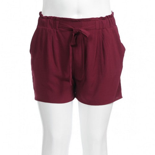 70402XL Plus Size Paperbag Shorts Burgundy