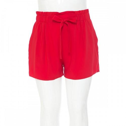 70402 Tie Front High Paperbag Waist Shorts B.Red
