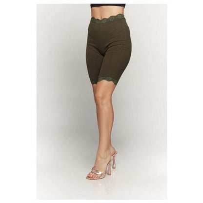 RP37868 Lace Rib Biker Shorts Olive