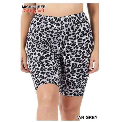 Plus Size Leopard Print Biker Shorts Tan Grey
