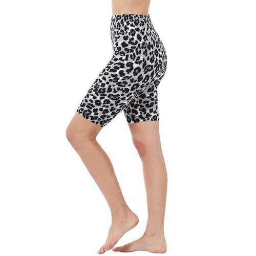 Plus Size Leopard Print Biker Shorts Tan Grey