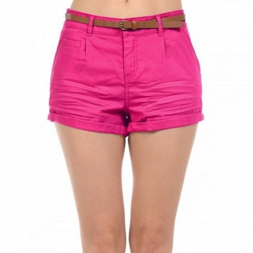 68114 Whisker Washed Twill Low-Rise Stretch Woven Shorts With Belt Rose Fuchsia