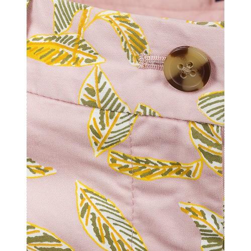 Leaf Print Cotton Bermuda Shorts Pink
