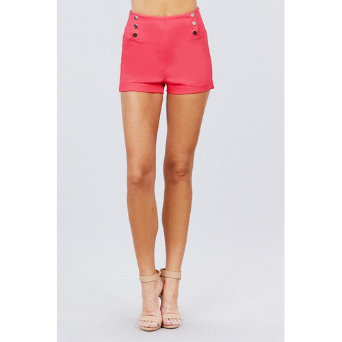 High Waist Button Detail Shorts Modern Pink