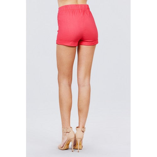 High Waist Button Detail Shorts Modern Pink