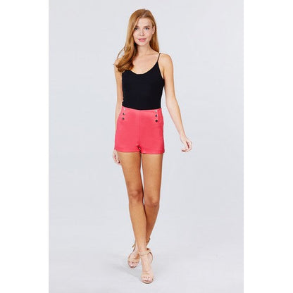 P11386 High Waist Button Detail Shorts Modern Pink