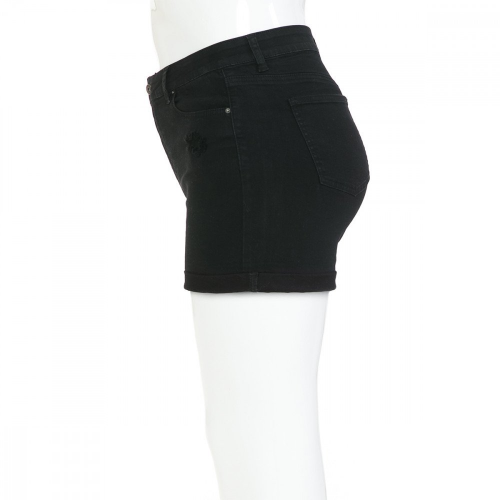 Wax Jean Plus Size High Waist Rolled Cuff Shorts Black