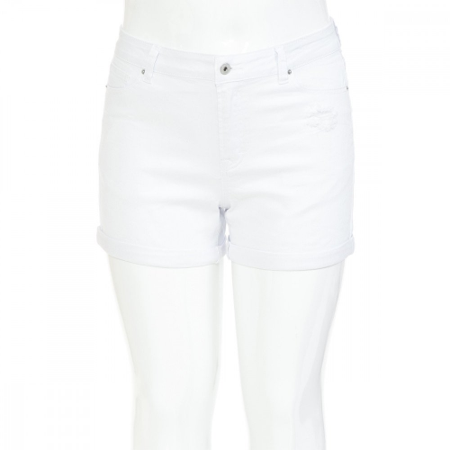 90207XL Plus Size High Waist Rolled Cuff Shorts White