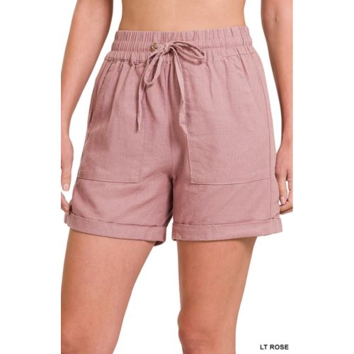 QP-65052 Linen Drawstring Waist Shorts Light Rose