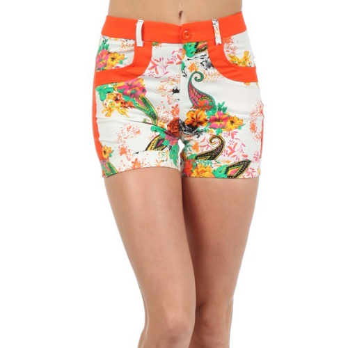 JD001 Pressly Floral & Paisley 4-Pocket Shorts Orange/White