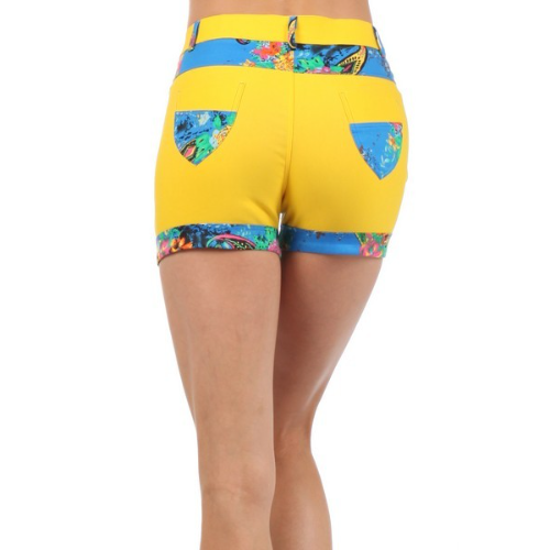 Marilyn Floral & Paisley 4-Pocket Shorts Yellow/Blue