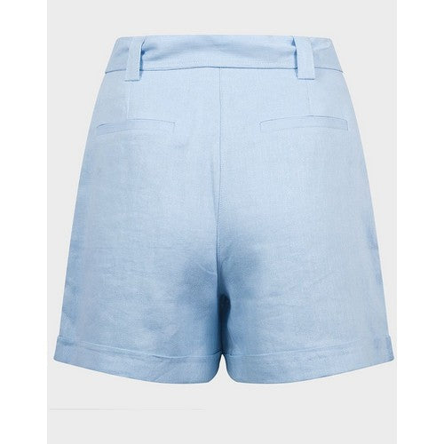 Find Linen Roll Cuff Woven Belted Shorts Sky Blue