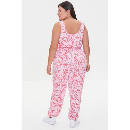Plus Size Marble Tie Dye Crop Top Pink