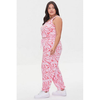 Plus Size Marble Tie Dye Crop Top Pink