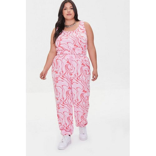 Plus Size Marble Tie Dye Joggers Pink