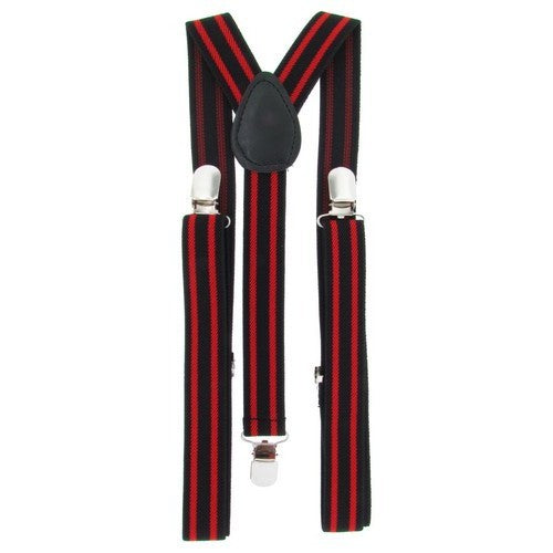 Elastic Suspenders Black & Red Stripe