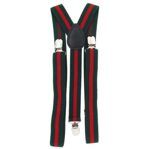 Elastic Suspenders Green & Red Stripe