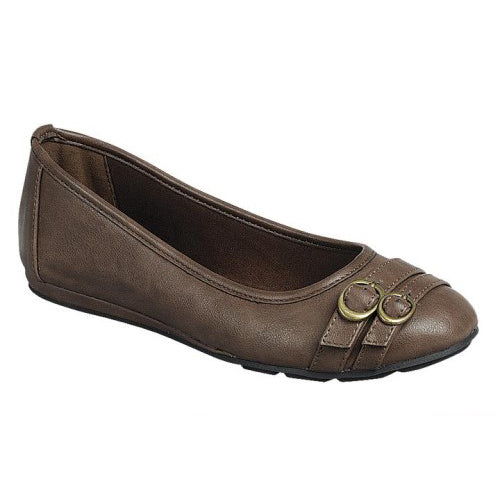 2-Buckle Flats WIDE FIT Brown