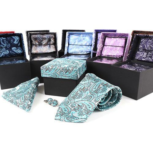 Tie, Hankerchief & Cufflink Gift Box Set Paisley