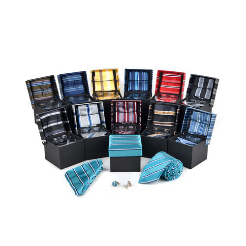 Tie, Hankerchief & Cufflink Gift Box Set Stripe