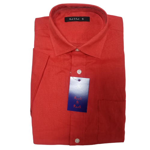 Rock & Rock Shirt Short Sleeve Linen Plain Red