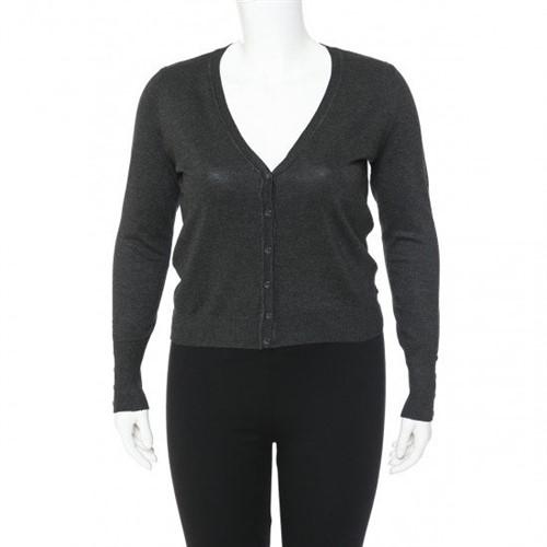 65609XL Plus Size Sweater Cardigan With Button Charcoal