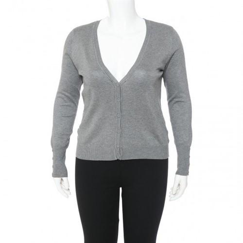 65609XL Plus Size Sweater Cardigan With Button Heather Grey