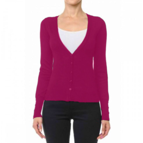 V Neck Cardigan Hot Pink