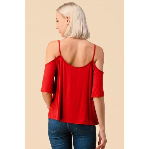 AY19306Q 3/4 Slv Cold Shoulder Top Burnt Brick