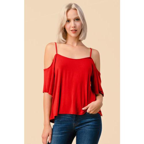 AY19306Q 3/4 Slv Cold Shoulder Top Burnt Brick