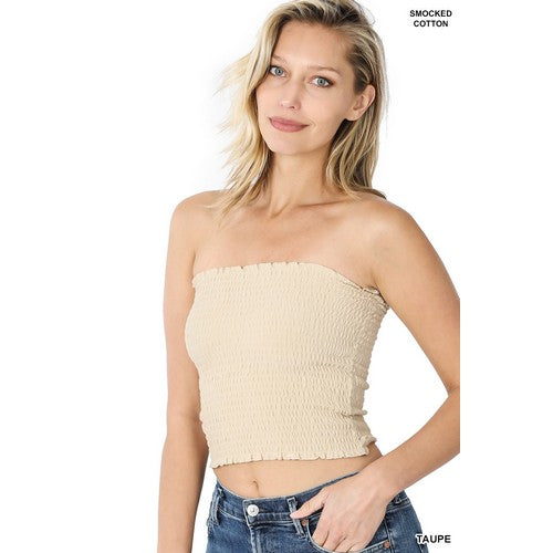 CT-4660 Smocked Tube Top Taupe