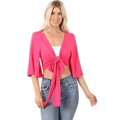 MOT-8504AB Real Modal Tie Front Cropped Cardigan Fuchsia