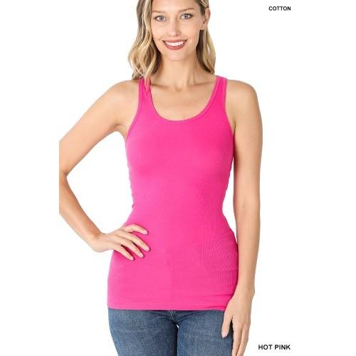 T-1159AB Stretchy Ribbed Knit Racerback Tank Hot Pink