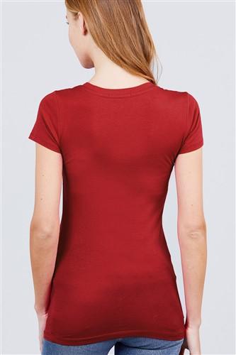 V-Neck Short Sleeve T-Shirt Ruby Burgundy