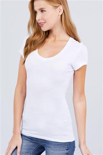8750 V-Neck Short Sleeve Top White