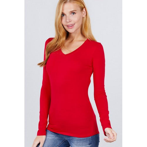 T9665 V-Neck Long Sleeve Top Bold Red