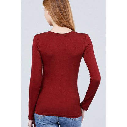 V-Neck Long Sleeve Top Burgundy