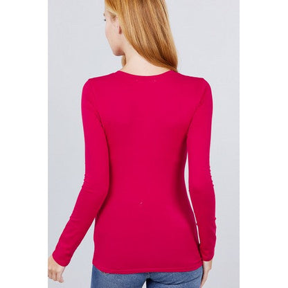 V-Neck Long Sleeve Top Hot Pink