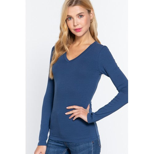 T9665 V-Neck Long Sleeve Top Midnight Blue