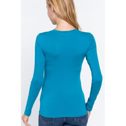 V-Neck Long Sleeve Top Ocean Turquoise