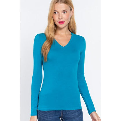 T9665 V-Neck Long Sleeve Top Ocean Turquoise