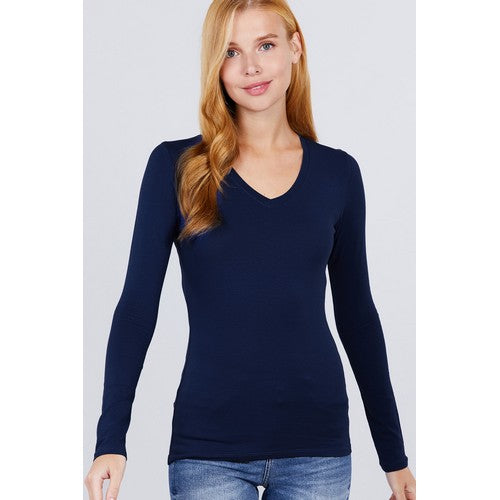 T9665 V-Neck Long Sleeve Top True Navy