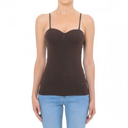 63777 Seamless Cami With Padded Bra Detachable Shoulder Straps Chocolate