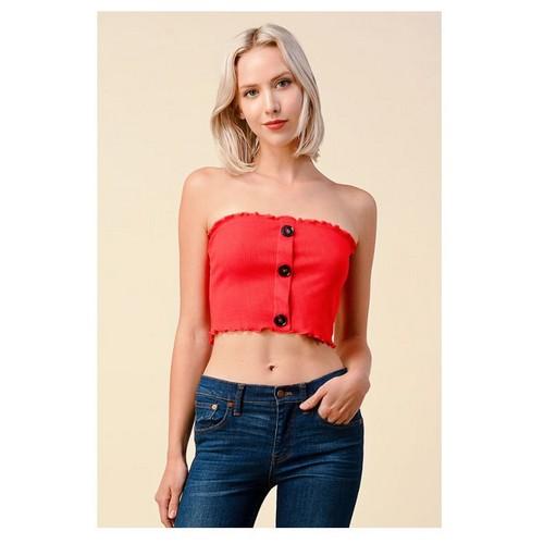 RU34496 Letuce Merrow Detail Button Down Tube Top Red Orange