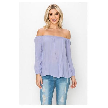 WT17859Q 3/4 Sleeve Off Shoulder Top True Lavender