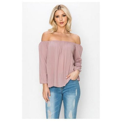 WT17859Q 3/4 Sleeve Off Shoulder Top Dusty Mauve