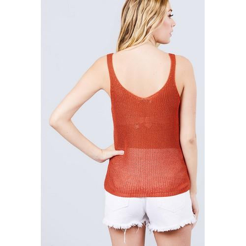 Knitted V-Neck Vest Spicy Rust