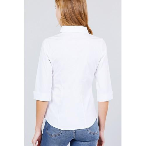 Plus Size 3/4 Sleeve Stretch Shirt White